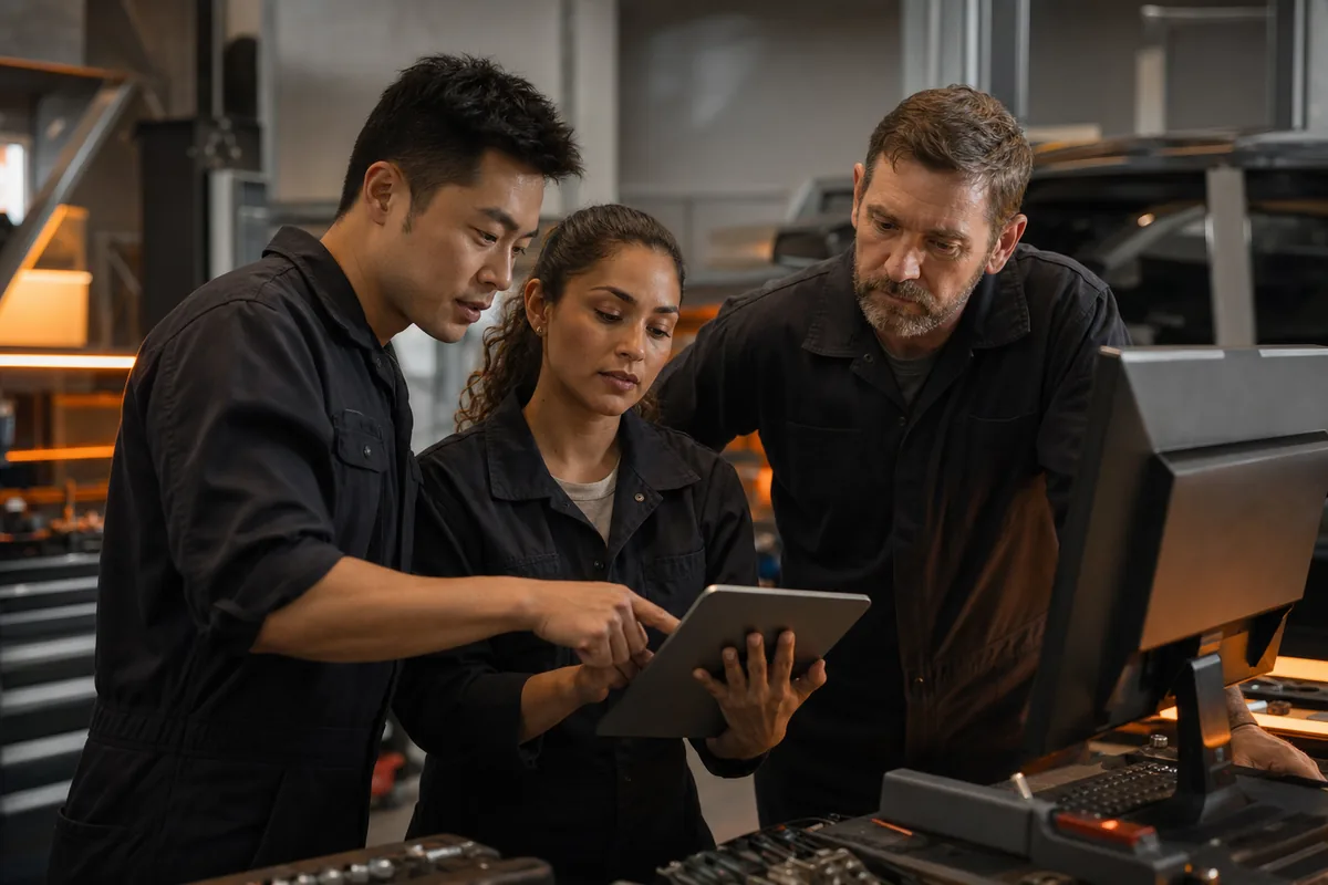 Technicians reviewing diagnostic data during training at metamorphos — 1200x800